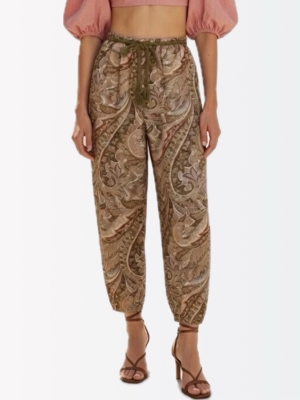 Zimmermann $250 Brighton Latte Paisley Cotton- Voile Harem Pants 1 S 0-4